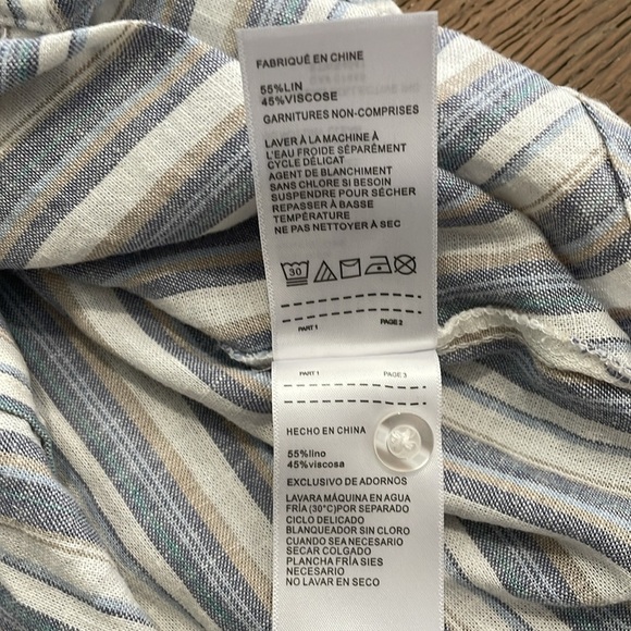 Ellen Tracey Linen Blend Striped Button-Up Women's Top Cream Tan Blue Small - Picture 9 of 9